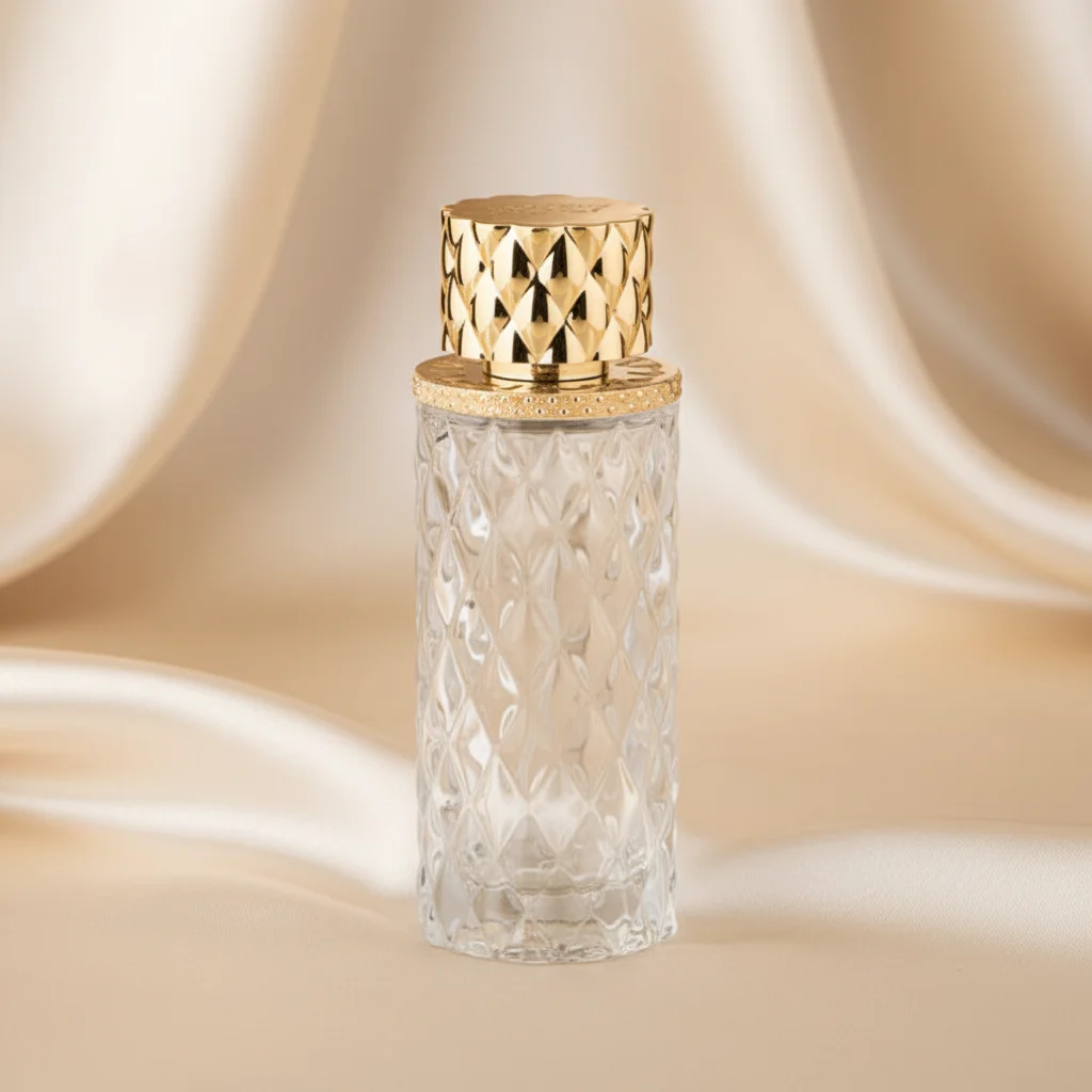 Newest Design Modern Golden Luxury 85ml Round Glass Refillable Perfume Bottle with Gold Cap