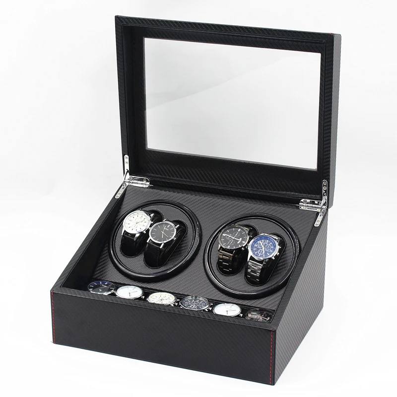 Luxury Carbon Fiber Leather Watch Winder 2 Motors 4 Slots Rotating ...