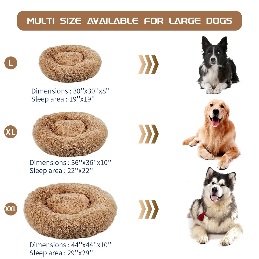 Wholesale washable warm fluffy soft plush big xl xxl heavy duty extra large round donut pet dog bed for large dogs manufacture