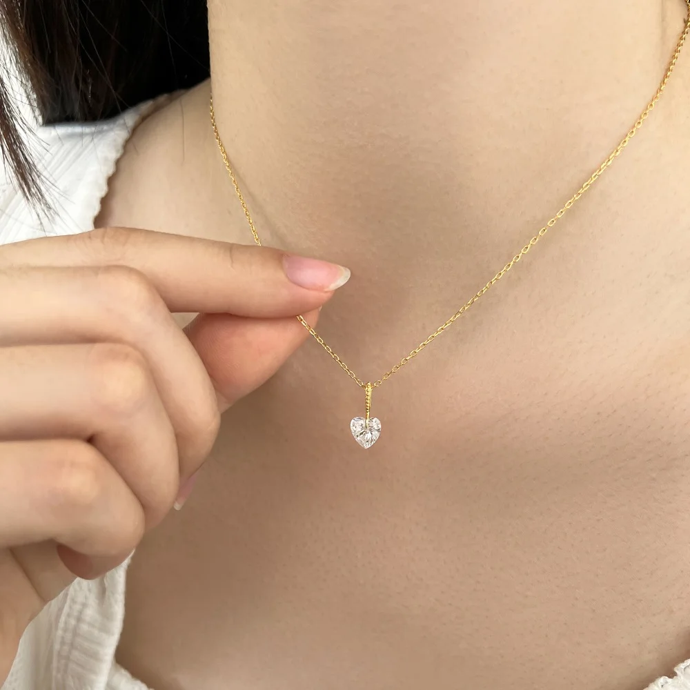 KAKODIY Stylish Simple Design 925 Sterling Silver Chain Necklace 5A Cubic Zirconia Heart Shape Pendant Necklace for Women detail 3