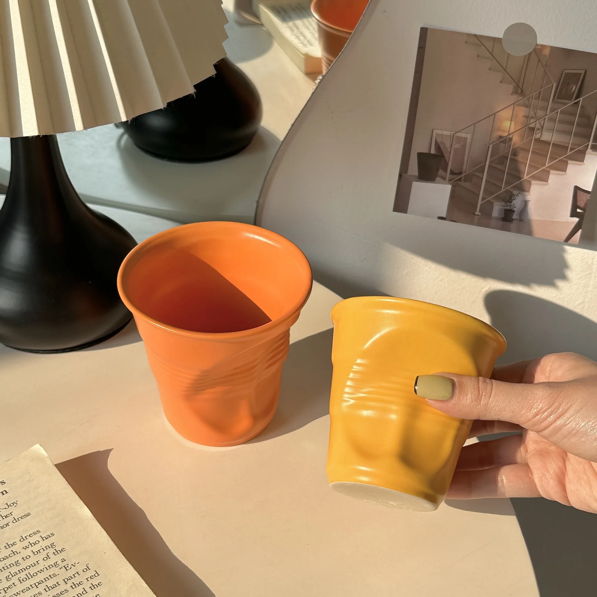 200ml 400ml Irregular Ceramic Coffee Cup Unique Wrinkle Ceramic Mug No Handle