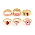 Gold Plated Rings Colorful Ring Sindlan 6pcs/set Gold Plated Flower Rings Set Colorful Heart Punk Crystal Knuckle Finger Ring Set For Women