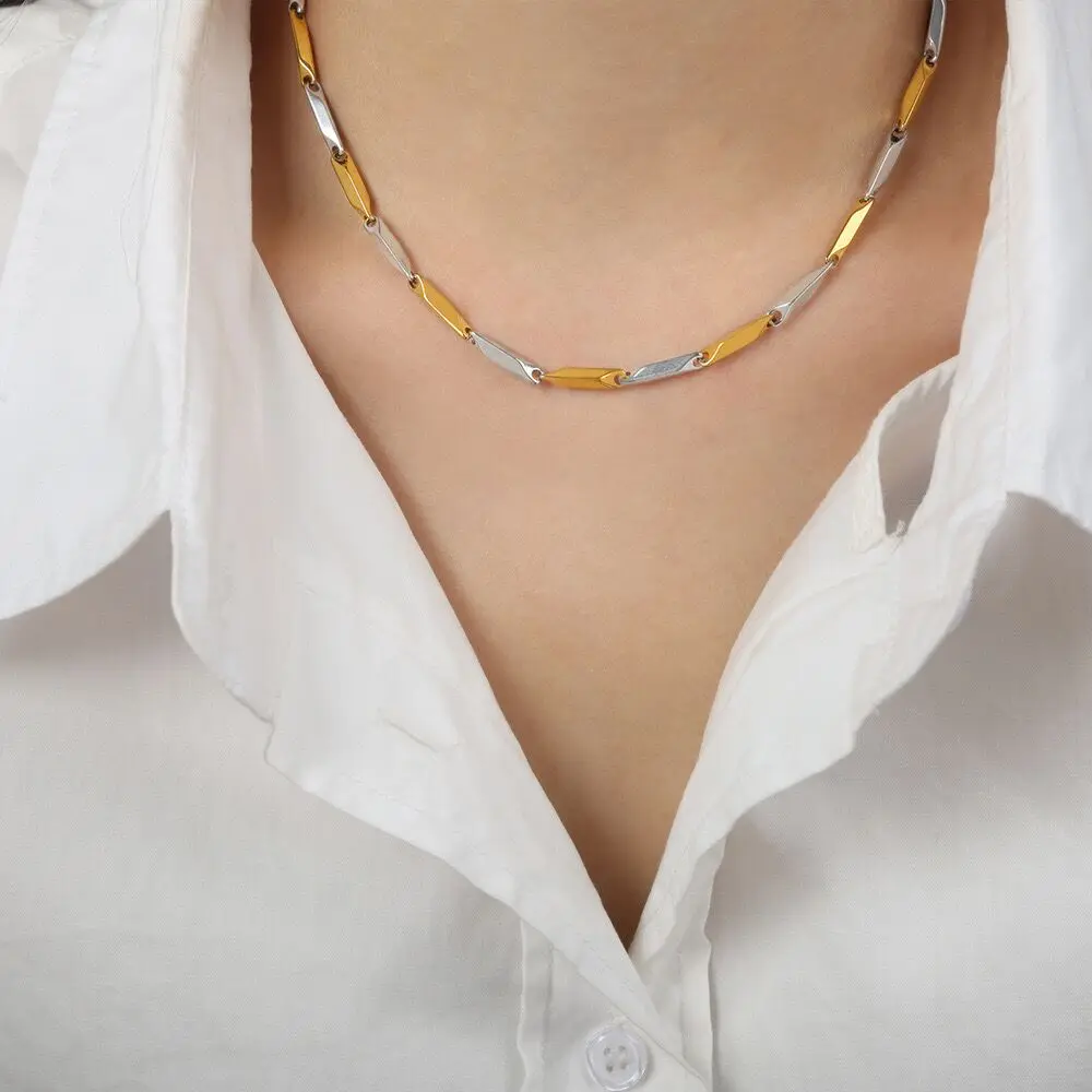 2024 New Arrival Two Tone Gold Chain 18k Gold Plated Stainless Steel Non Tarnish Melon Seeds Handmade Fashion Jewelry Necklaces