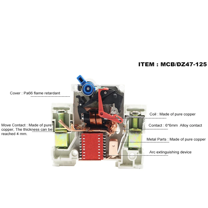 Single Phase Change Over MCB C45N AC DC MCB 1P 80A 100A 125A 10kA DC Solar MCB Breaker