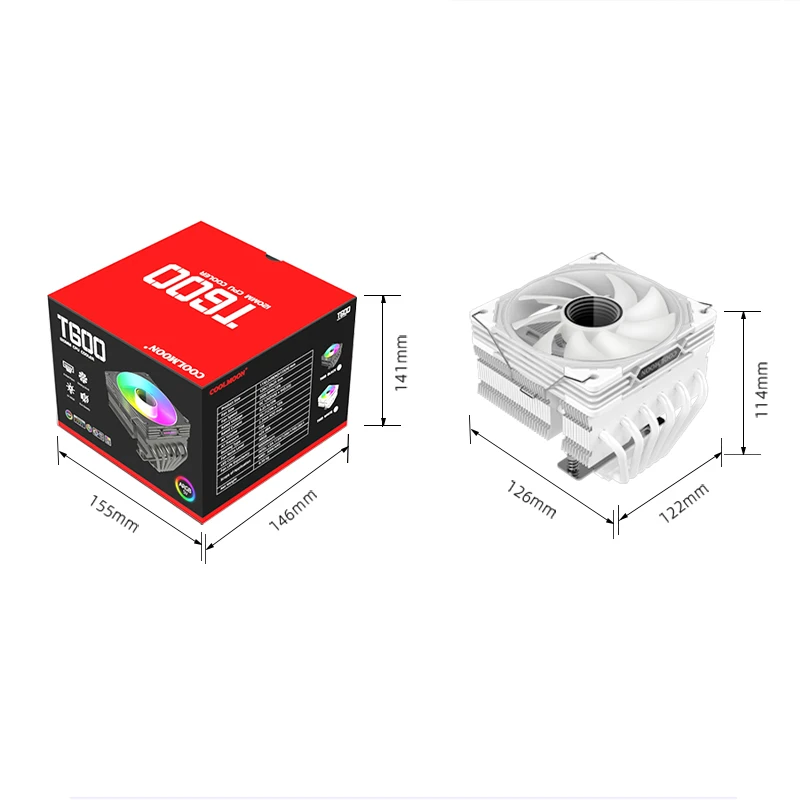 COOLMOON High Performance CPU Cooling T600 ARGB LED PWM 4PIN CPU Radiator LGA 1700 2011 AM4 AM5 Computer CPU Fan Cooler