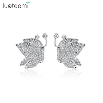 LUOTEEMI Stud Dangle Silver Christmas Jewelry Cubic Zirconia Fancy For Party Girl Butterfly Earring