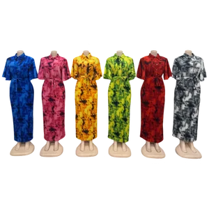 New Fashion Casual Summer Dyeing African Print Women's Loose Button Lel Short Sleeve Dress