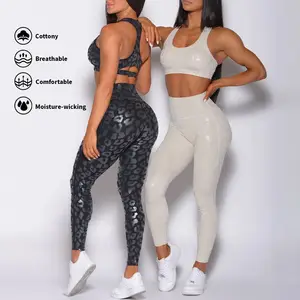 Personality Custom Logo Black Shine Leopard Bra Yoga Sets High Waist Tight Leggings for Women Gym Workout Set