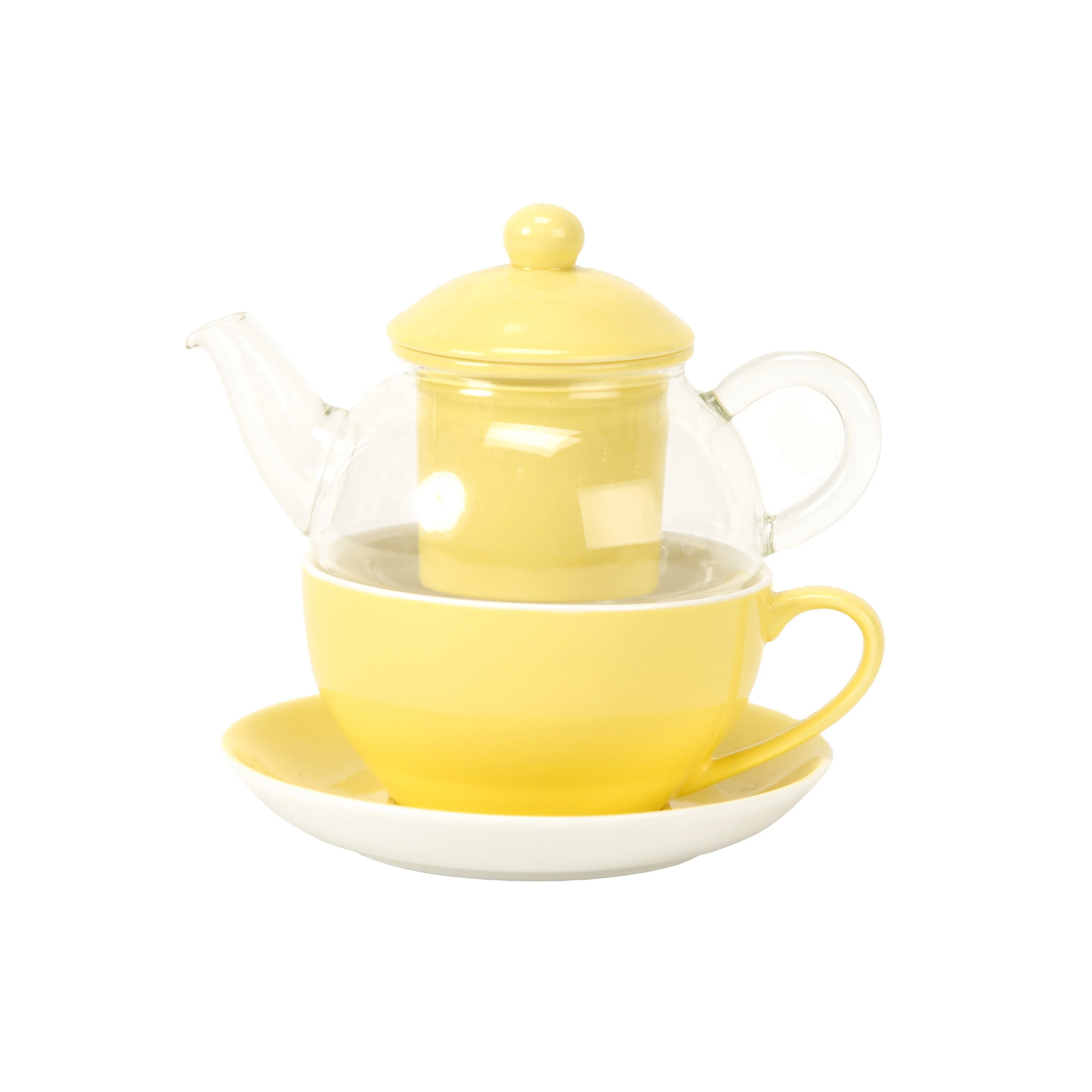 Clear Glass Teapot Set With Infuser Ceramic Cup Wholesale High Tea