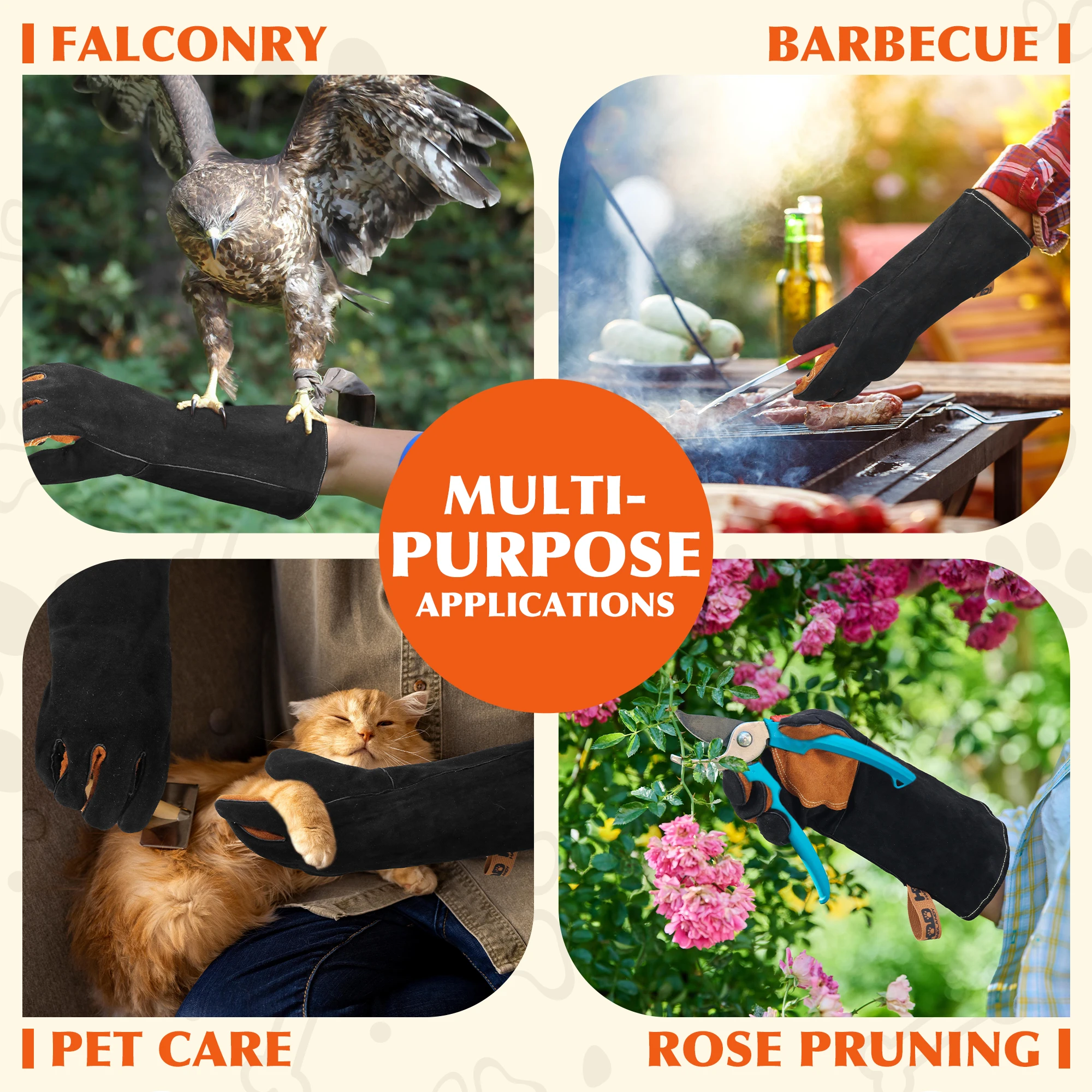 Animal Handing Bite Proof Multipurpose Pet Leather Glove Dog Cat Training Glove Reinforced Snake Handling Gloves
