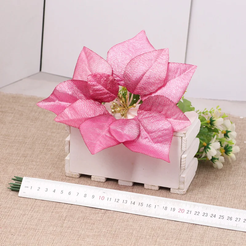White Pink Poinsettia Flower Artificial Decoration Ornaments