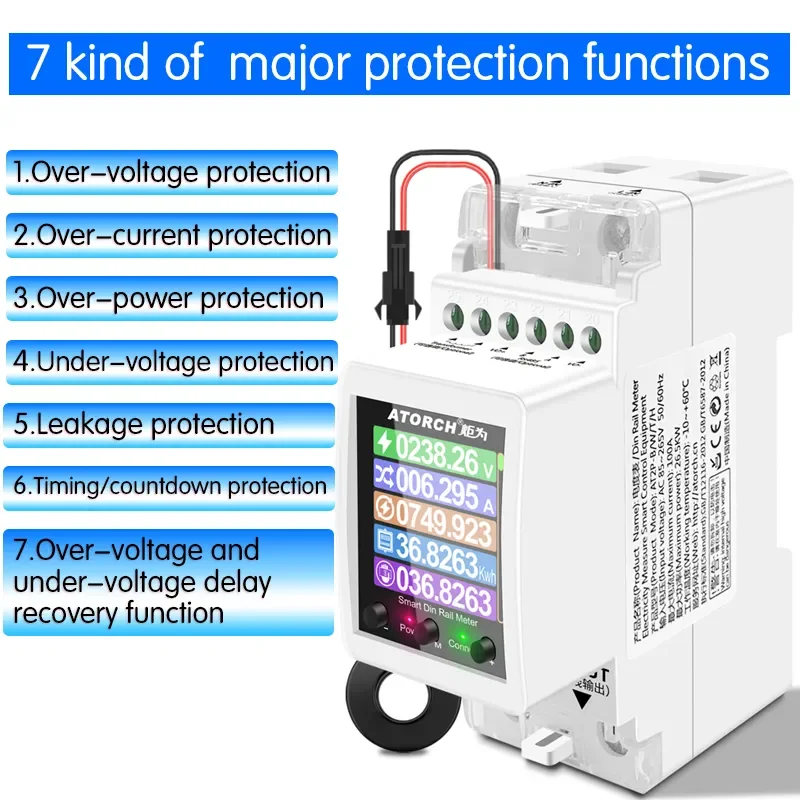 AT2PW 100A Tuya WIFI Din Rail Energy Meter Smart Switch Remote Control AC 220V 110V Digital Volt Amp Kwh Frequency Factor Meter