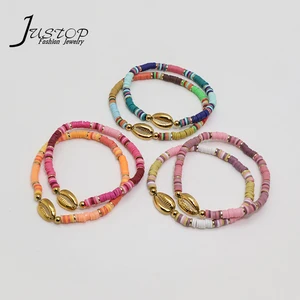 Adjustable Summer Vacation Beach Bohemia Women Hawaiian Style Handmade Stainless Steel Hand-Woven Seed Beads Sea Shell Bracelets