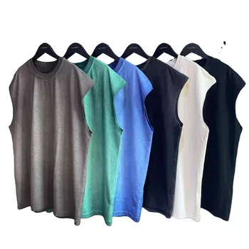 Customize Your Logo Solid Color Vintage Sleeveless Men T Shirt Wholesale Acid Wash Tank Top
