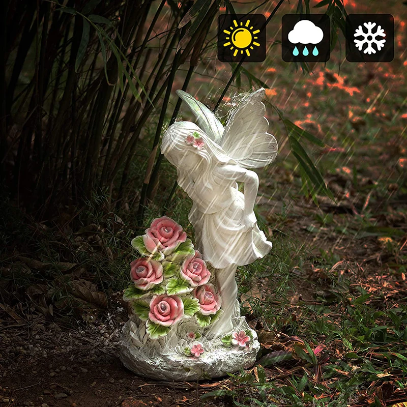 Garden Resin Fairy Statue With Solar Flower Fairy Figurines Statue Fairy Outdoor