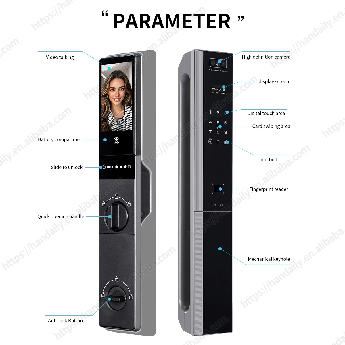 Smart Door Lock Face Recognition Automatic Digital Lock Dual Camera WiFi Fingerprint Card Key unlock Support Video Intercom K12