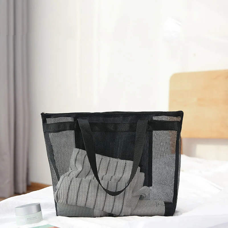 Customized Lightweight reusable shopping bag large capacity women mesh hollow beach shoulder tote hand bag