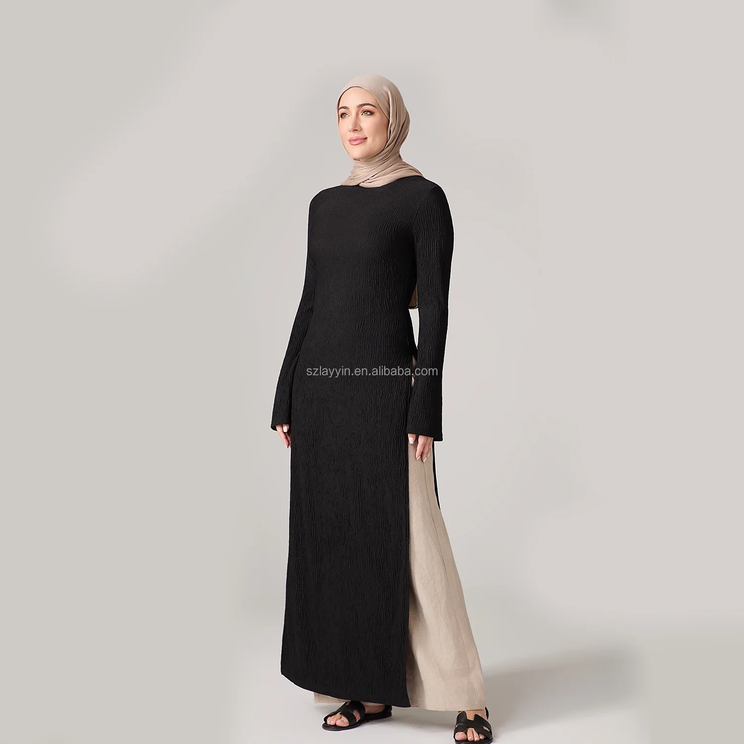 Camilla Split Knit Tunic Dress Chic Contemporary Modest for Muslim Women Black Everyday Elegance & Festival Fashion Camilla Split Knit Tunic Dress Chic Contemporary Modest for Muslim Women Black Everyday Elegance & Festival Fashion