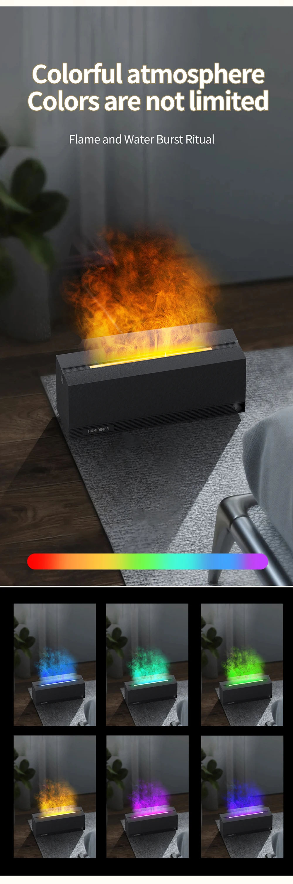 Gadgetoo Colorful Fire Aroma Diffuser Home Room Essential Oil Air Electric Fire Flame Aroma Cool Mist Ultrasonic Humidifier Diffuser