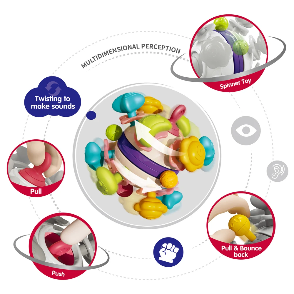 6 in 1 Multifunctional Baby Teether Ball  Silicone Soft Ball for Baby Grasping Sensory Activity Toy Rattle Toy for Baby