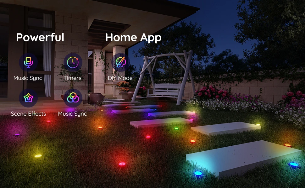 product 15 pack ip67 waterproof outdoor ground garden lawn walkway 36ft multicolor rgbicw pathway led string lights with app control-38