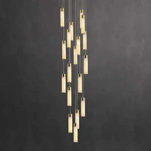 Modern Alabaster Pendant Light Staircase Villa Retest Building Living Room Long Ceiling Large Chandelier