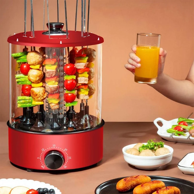 Smoke Free Electric Grill Indoor Barbecue Timing BBQ Grill Machine Vertical  Automatic Rotating Rotisserie Grill Spiral Skewers