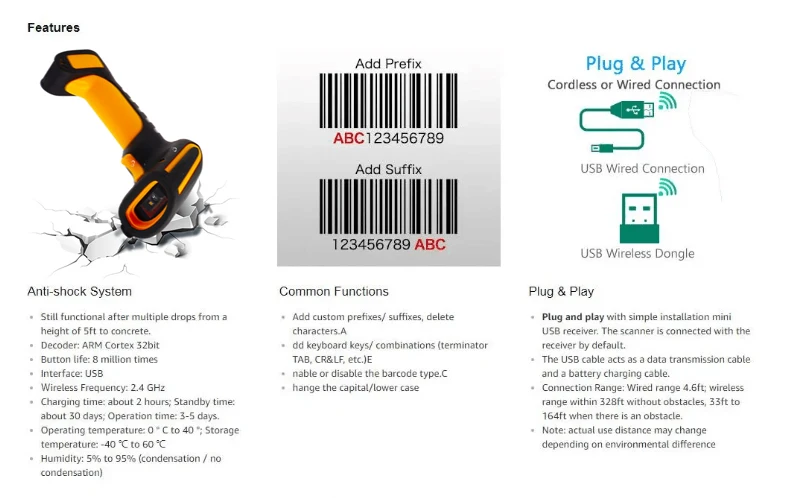 S03 POS Solution 1D 2D Mobile Scanner Wireless 2.4g USB Area-Imagering Handheld Barcode Scanner For Warehouse Inventory