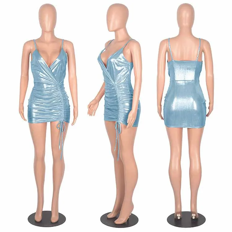 Wholesale New Suspender Drawstring Moen Casual Dress Women Sexy Party Short Mini Dresses