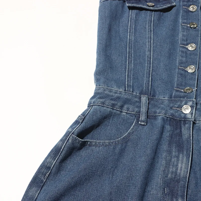 Hotselling Women's Dress Trendy Tube Top Waist Stretch Midi Cargo Pants Jean Dress Denim Dresses Women