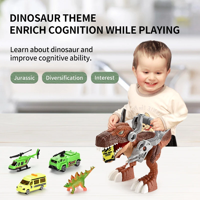 Plastic Animal Model Toys Set Assemble Dinosaur Tyrannosaurus Dinosaur Capture Car Game Toys With Dinosaur Models for Kids