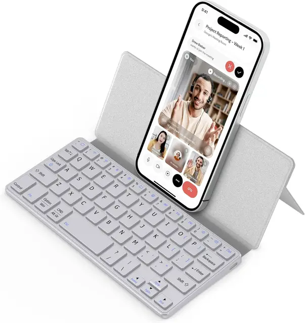 Portable Mini Wireless 2.4G Foldable Full Size Touchpad Keyboard Stand USB Type-C New Condition iPad Tablets Travel-Friendly