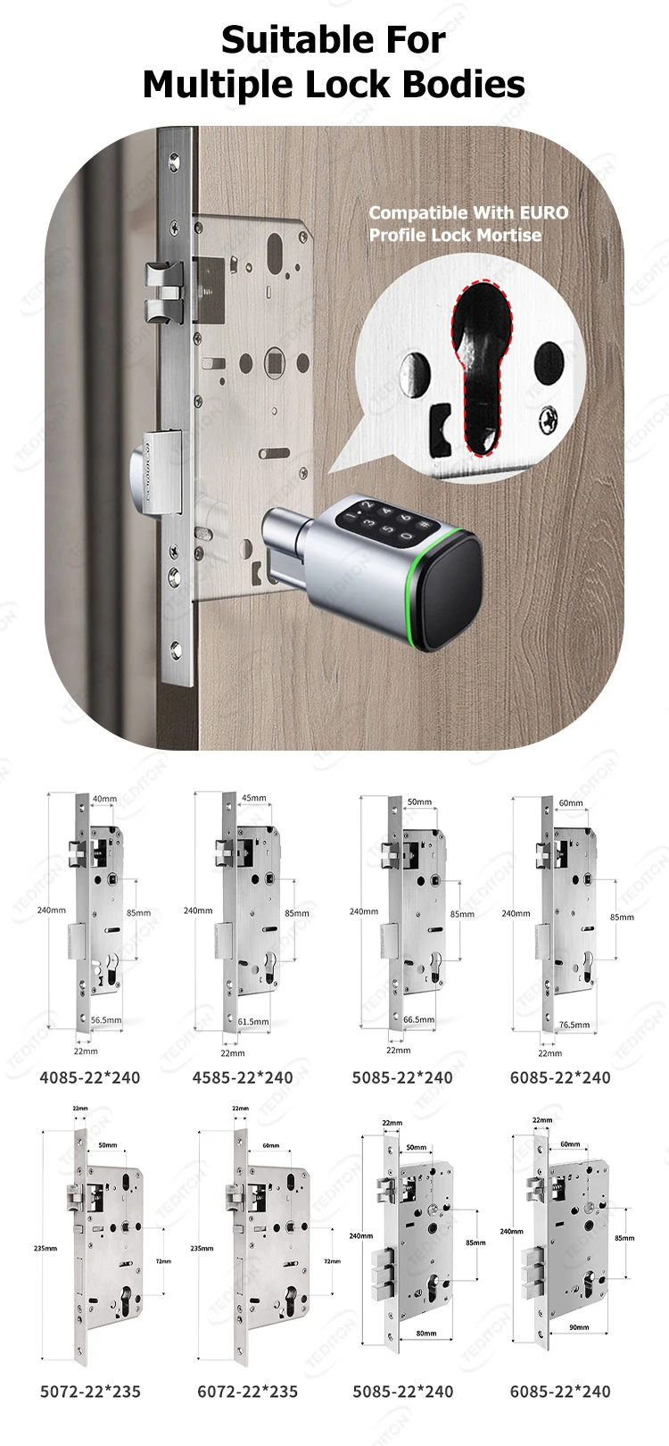 Tediton 2023 New Design European Ttlock App Passcode Smart Cylinder