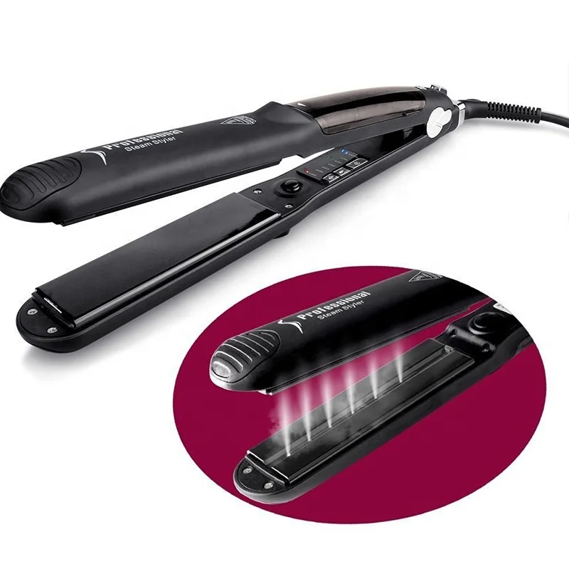 Professional Ceramic Steam Hair Straightener Multifunctional Curling Iron  Fast Heating Hair Flat Iron Vapor Barber Tools Black