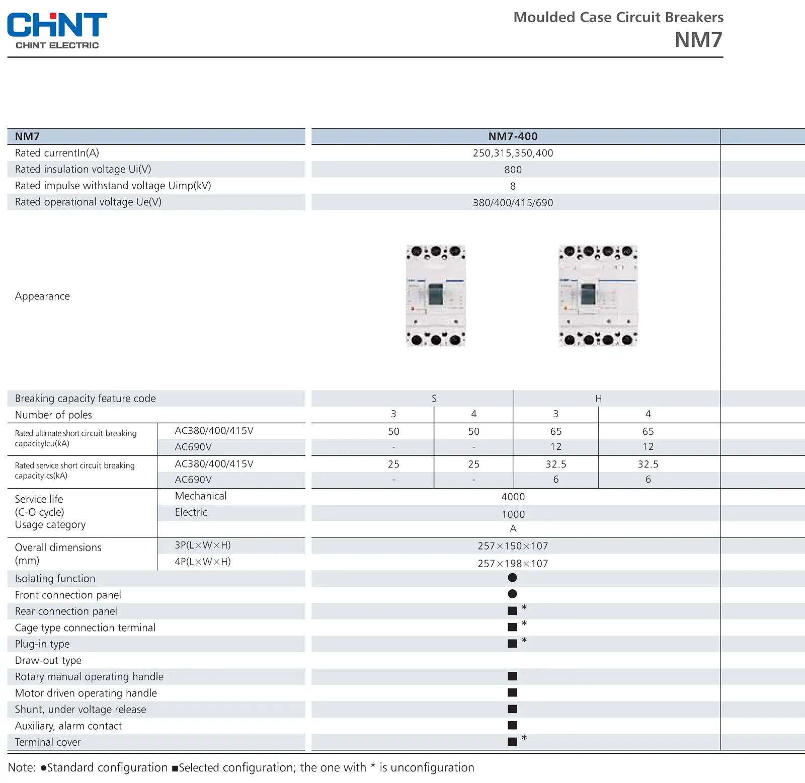 Chint original NM7 Molded Case Circuit Breaker NM7-125 NM7-250 NM7-400 NM7-630 NM7-800 NM7-1600 CHNT Chint NM7 MCCB