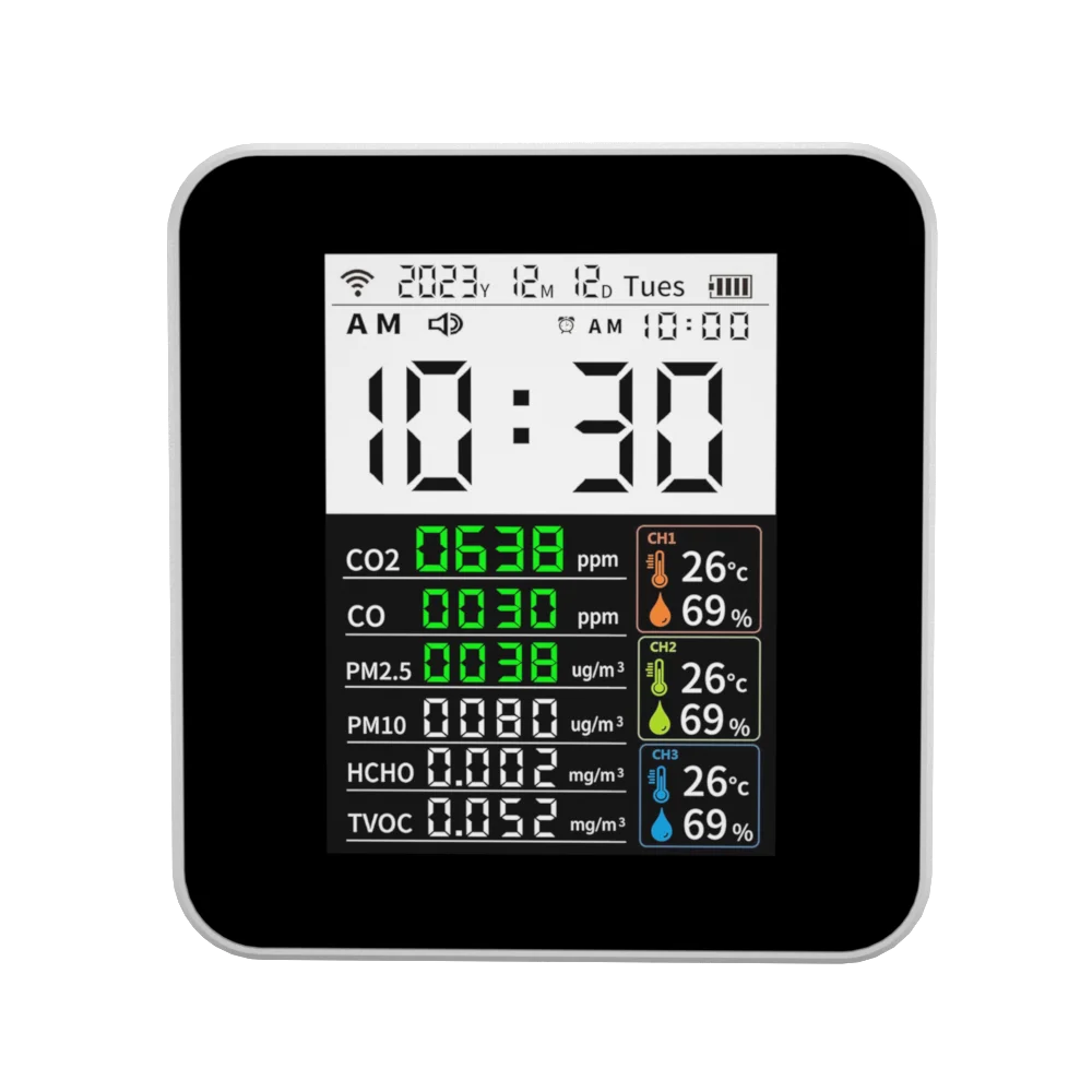 Digital Temperature & Humidity Meter with Air Quality Detector Handheld Carbon Dioxide PM2.5 Monitor 16-1 CO2 Gas Analyzers
