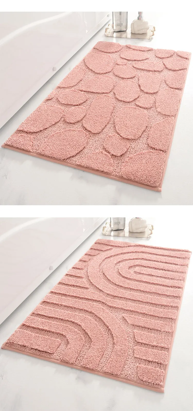  High Quality Easy Clean Non-slip Bath Mat Carpet Fluffy Soft Plush Stripe Shower Bathroom Mat manufacture