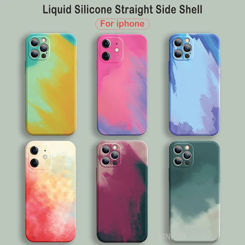 Liquid Silicone TPU Case,Watercolor Blooming Oil Painting Phone Case For iPhone 11 12 13 Pro Max factory