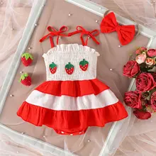 Explosions In Europe And The United States Summer Baby Toddler Pick Strawberry Patch Lace-up Sling Color Matching Dress