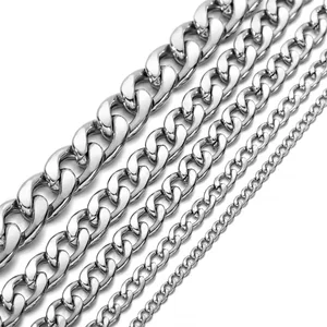 Fashion Men's Custom Large Cuban Link Chain Waterproof Stainless Steel with Gold Plating Hip-hop Style Silver Necklace