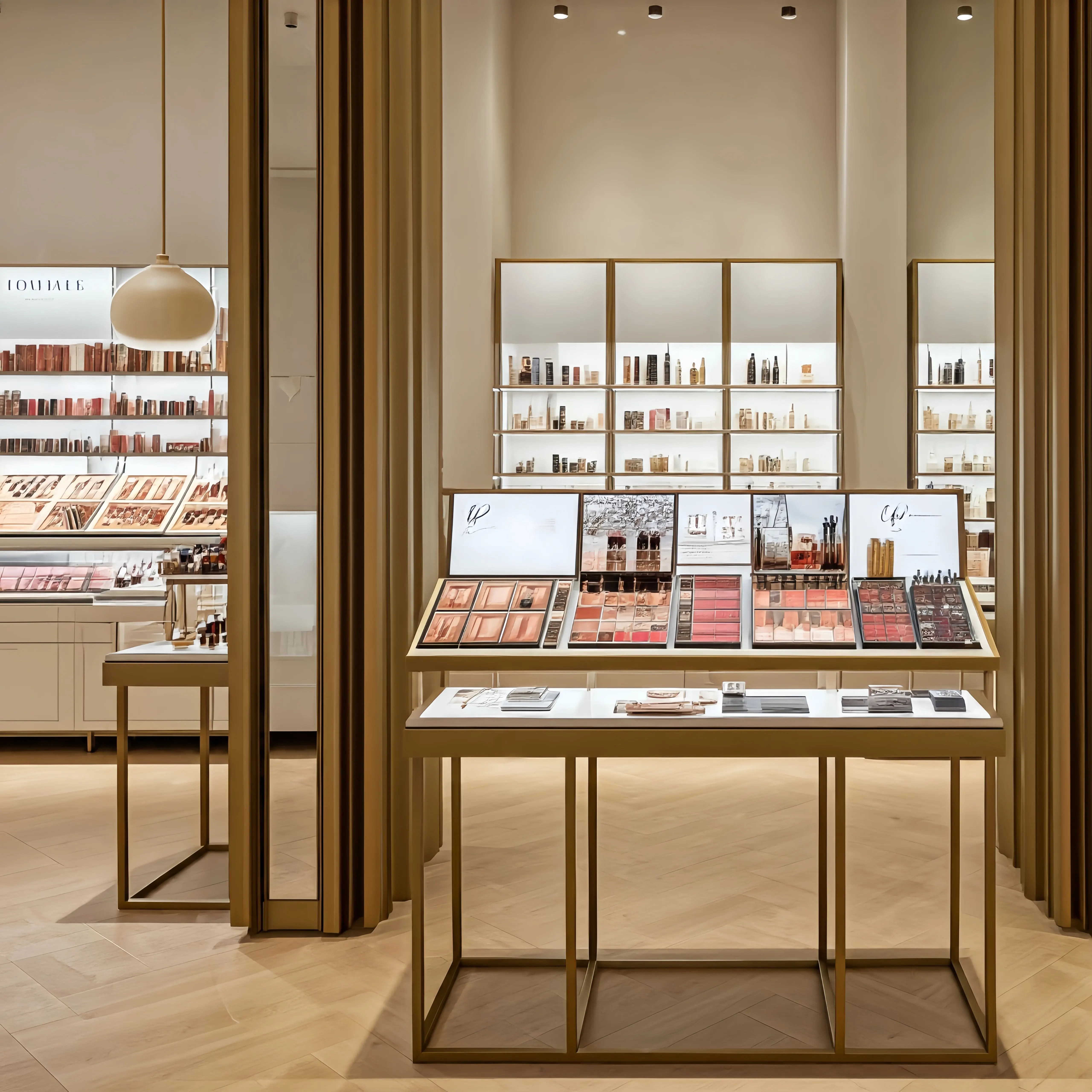 Professional Design Cosmetics Perfume Shop Interior Design Luxury Perfume  Mask Lipstick Wooden Cosmetic Display Cabinet