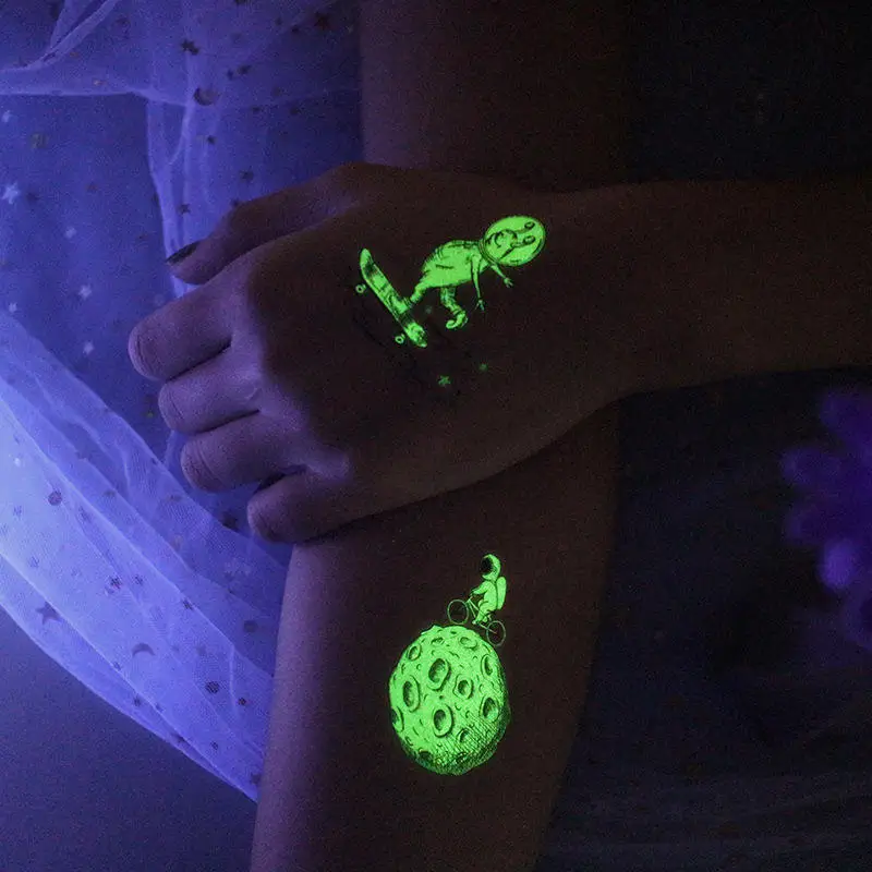 Временный УФ-свет красочная неоновая татуировка наклейка на заказ водонепроницаемая детская светящаяся в темноте