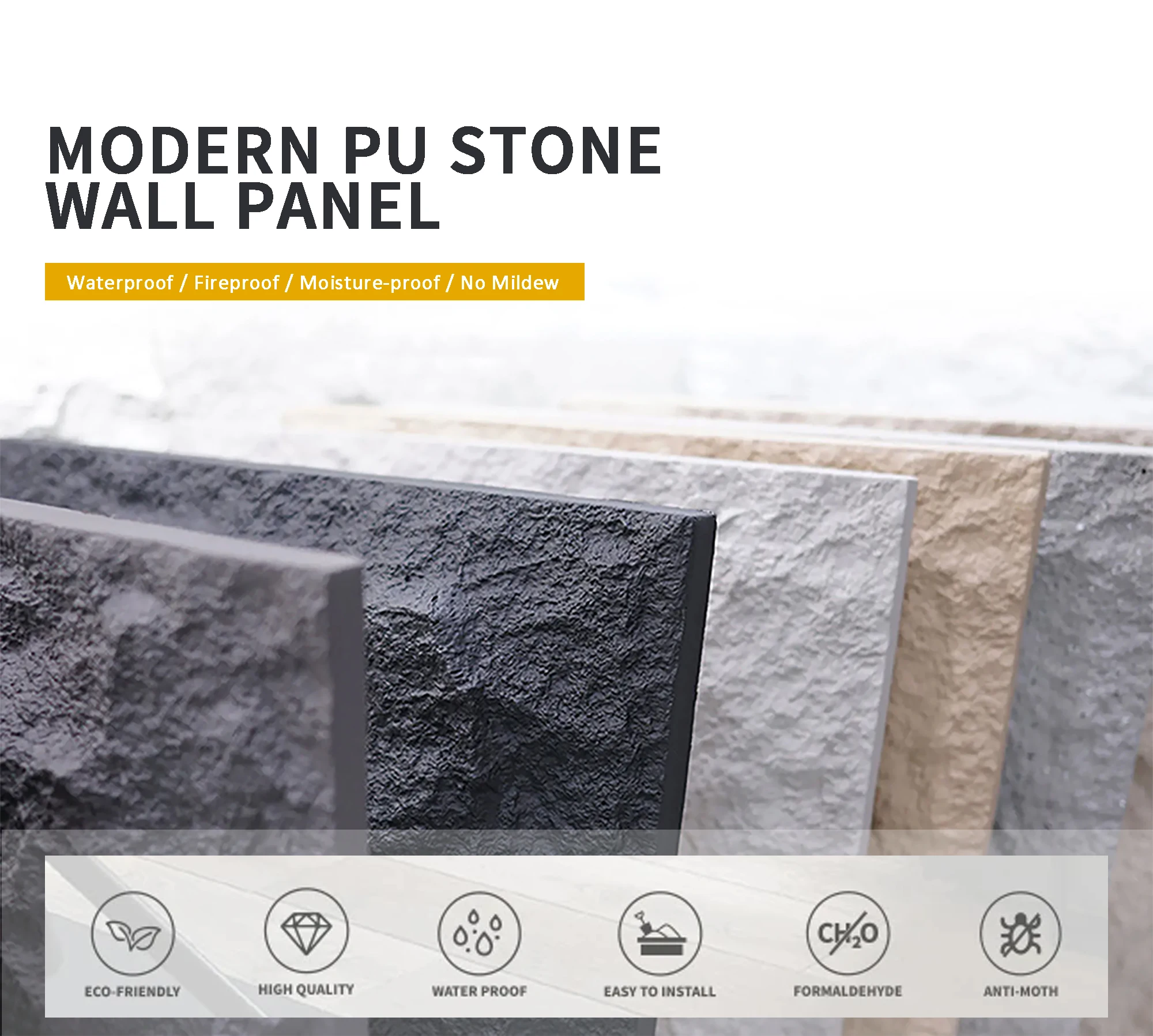 Polyurethane Material Faux Stone Veneer PU Stone Wall Panel for ...