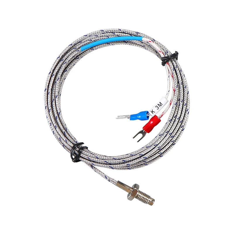 M6 Screw Thermocouple K EType Temperature Sensor, Metric 1mm / UNC 1.25mm Thread, Stainless Steel Braided Cable U Fork Terminal