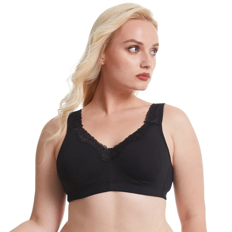Comfortable Soft Non Padded Wireless Breathable Gentle Wide Shoulder Strap Elastic Lace Cupless Push up Bra for Women