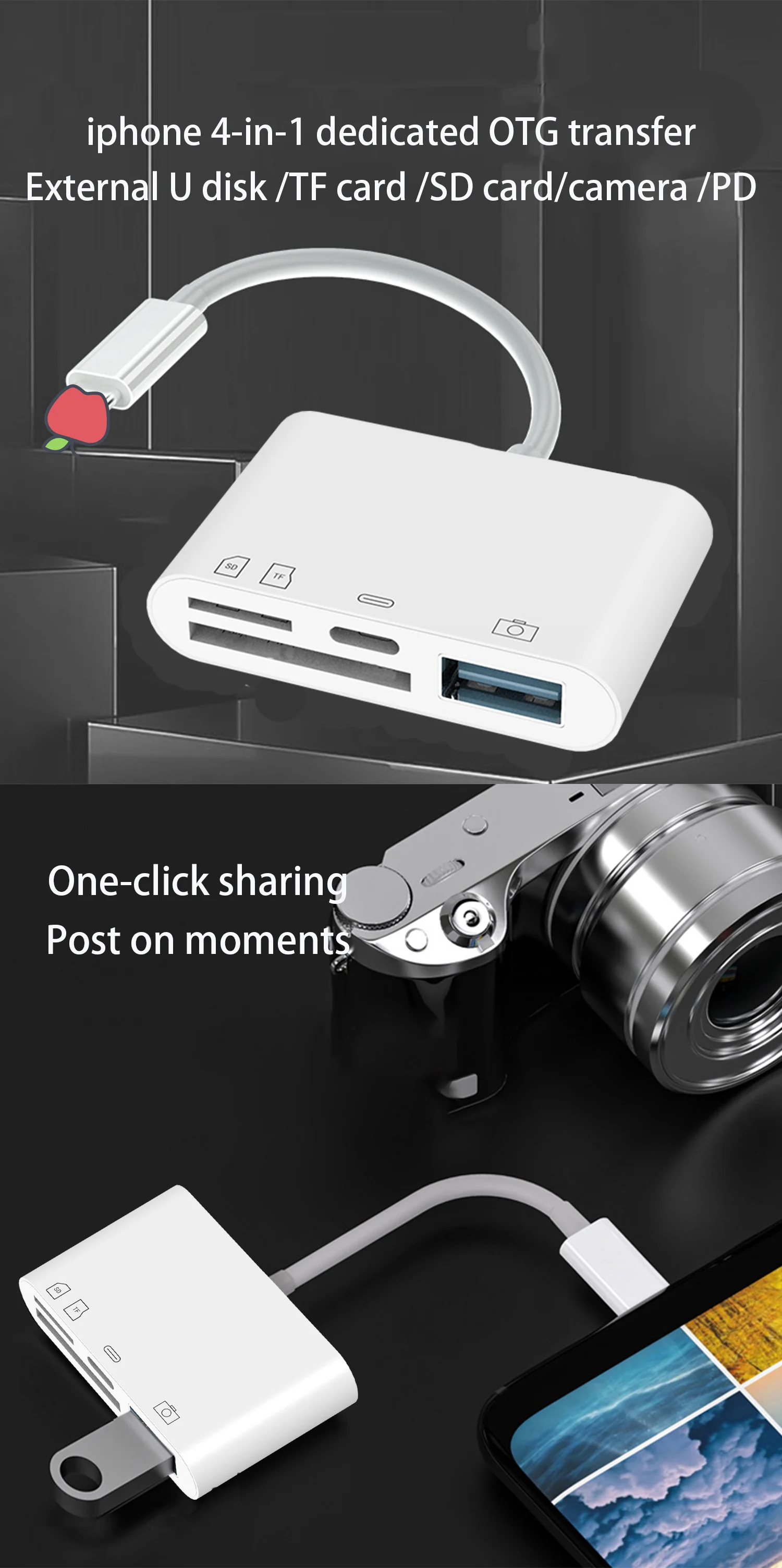 Multifunctional Four In One Suitable Lightning Apple Otg Phone Card ...