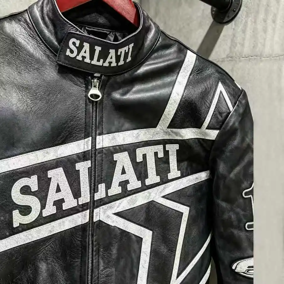 Custom Black Faux Leather Biker Jacket Zipper Stand Collar Patchwork Graphic Streetwear Bulk Fashion Wear Men Leather Jacket gallery 6