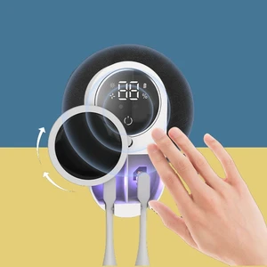Wall Mounted Mini UV Toothbrush Sterilizer Wireless Rechargeable with Fan Dry Double Couple Design for Convenient Sanitizing