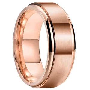 Coolstyle Jewelry 8mm Stepped Beveled Edges Wholesale Rose Gold Titanium Ring for Men Women Fashion Engagement Wedding Band