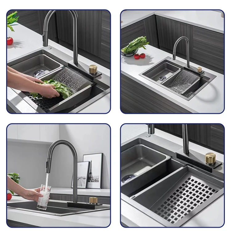 Trends Metal Grey Stainless Steel Kitchen Sink Sets With Flying